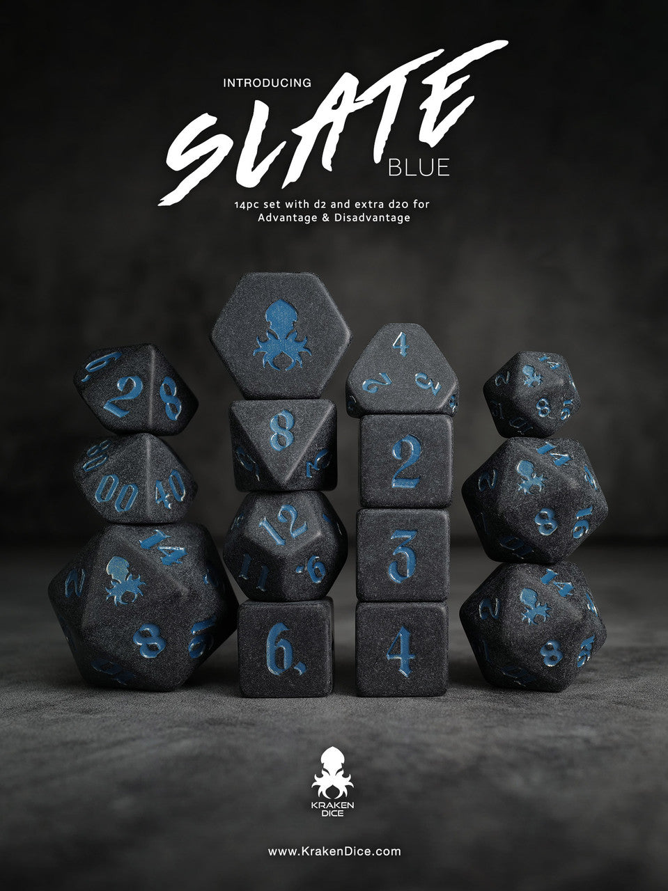 Slate: Blue 14pc TTRPG Blue Ink Matte Dice Set